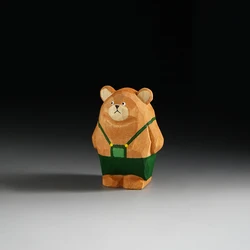 Charming Hand - Carved Bear Cub Wood Sculpture - Cartoon Style Ornament Decor Gift (Design A)