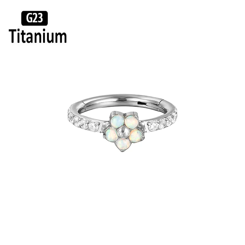 1PC G23 Titanium Earrings Zircon Opal Hoops Nose Rings Septum Hinged Segment Rings Conch Cartilage Tragus Helix Piercing Jewelry