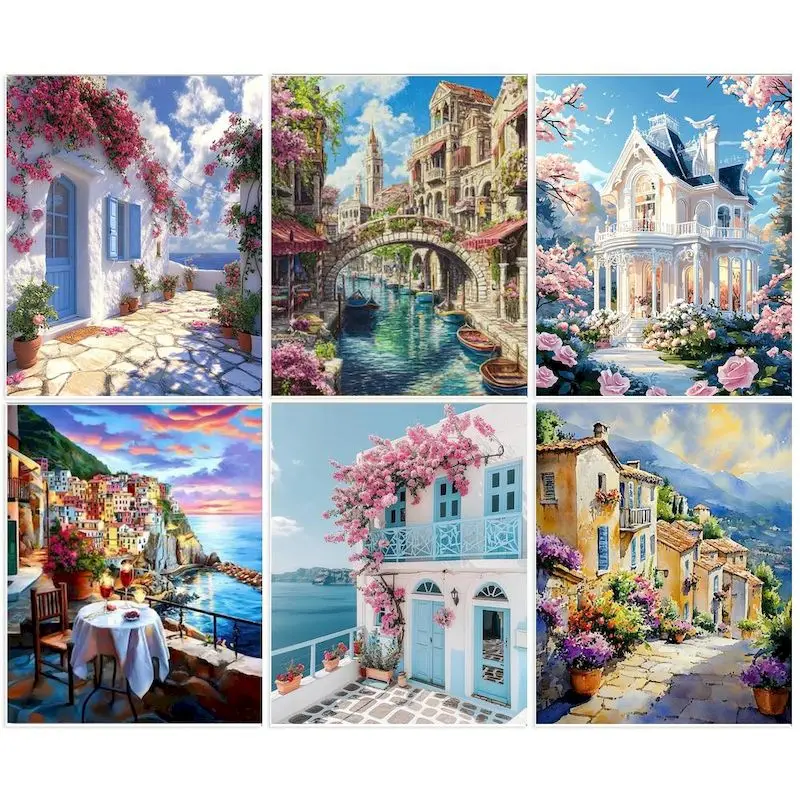 GATYZTORY 数字による絵画町風景描画キャンバス手描きアートギフト DIY