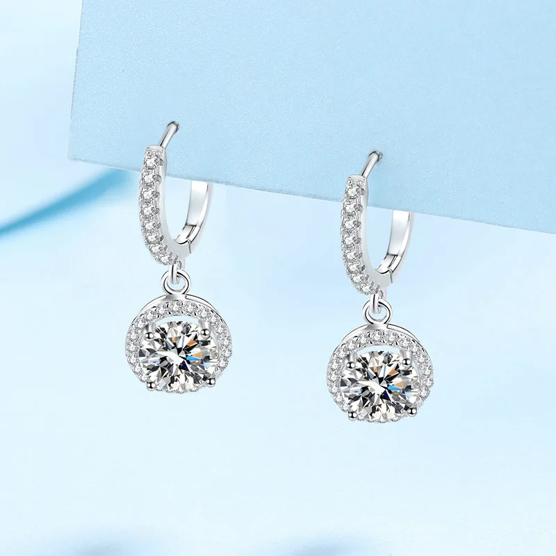 Designer Platinum PT950 Drop Earrings with 1ct Moissanite Diamond each Round Wrap Ear Clips Fine Jewelry Birthday Gift for women 2 Designer Platinum PT950 Drop Earrings with 1ct Moissanite Diamond each Round Wrap Ear Clips Fine Jewelry Birthday Gift for women - Image 2