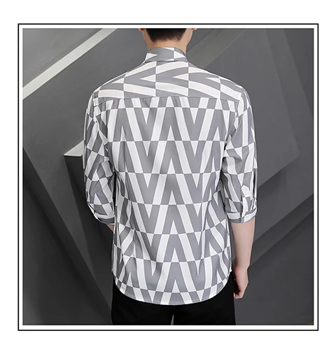 Description Picture 6 of itemBrand Plaid Shirts Men Fashion Quarter sleeve Loose Casual Shirts 2024 Spring Summer Streetwear Social Party Tuxedo Blouse M-4XL