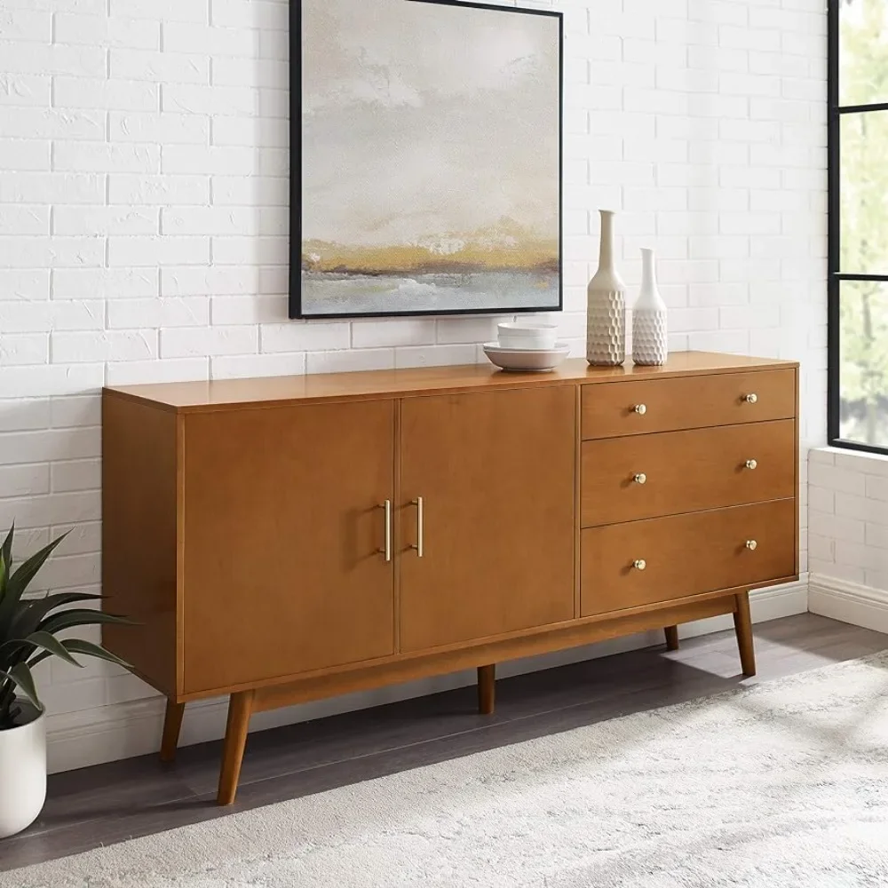

Walker Edison Mid-Century Modern Wood Kitchen Buffet Sideboard Entryway Serving Storage Cabinet Doors Dining Room Console 70Inch