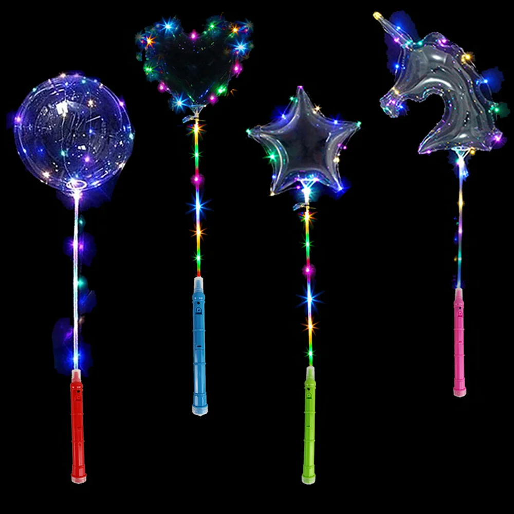 5set LED Light Up Bobo Balloon with Sticks Flashing Handles Heart Star