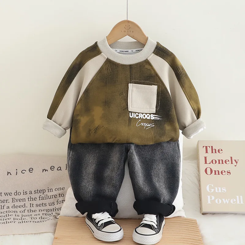 Boys Sweatshirt Sets Children's Spring Suit Autumn Colour Blocking Top Trousers 2 Pieces New Kids Fashion Sports Outfit