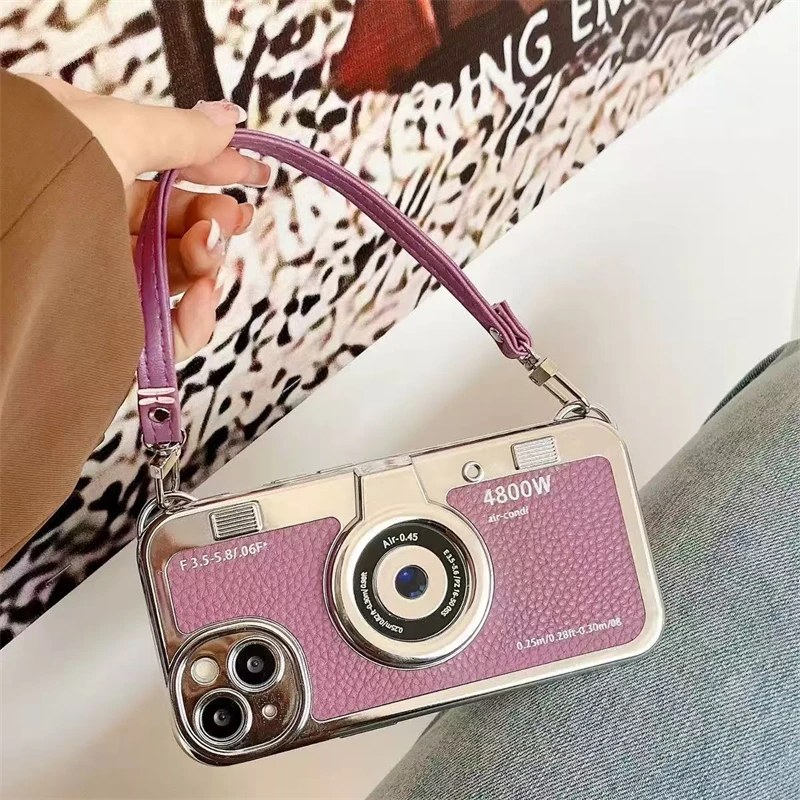 3D Luxury Retro Camera-Style Phone Case with Hand Rope Cover
