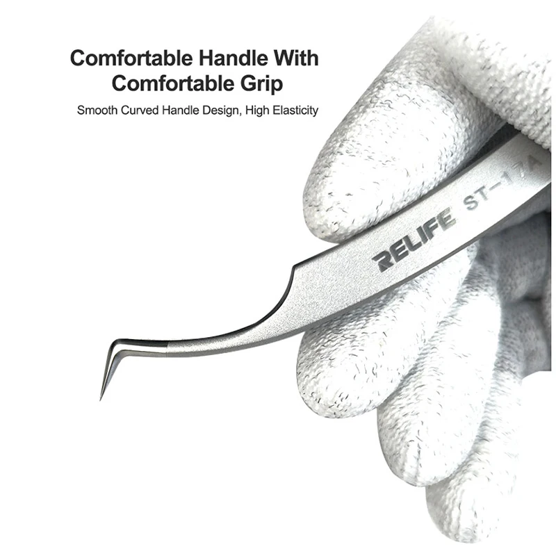 RELIFE ST-17A Precision Tweezers Curved Tips Chip Tinning Positioning Tweezers for Mobile Phone Circuit Board Repair Clamp Tools