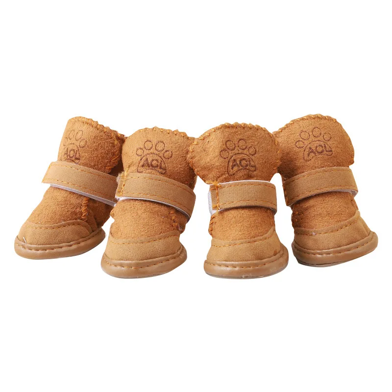 4PCS/Set Pet Thick Soft Bottom Khaki/Pink Snow Boots Non-slip Shoes Dog Cotton Shoes Waterproof Warm Winter Dog Shoes Teddy