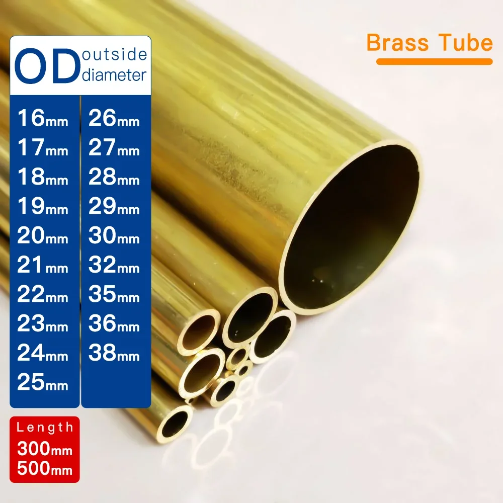 Brass tube OD16-38mm length300 500mm Round alloy Pipe Straight thickness0.4-3 brass tube