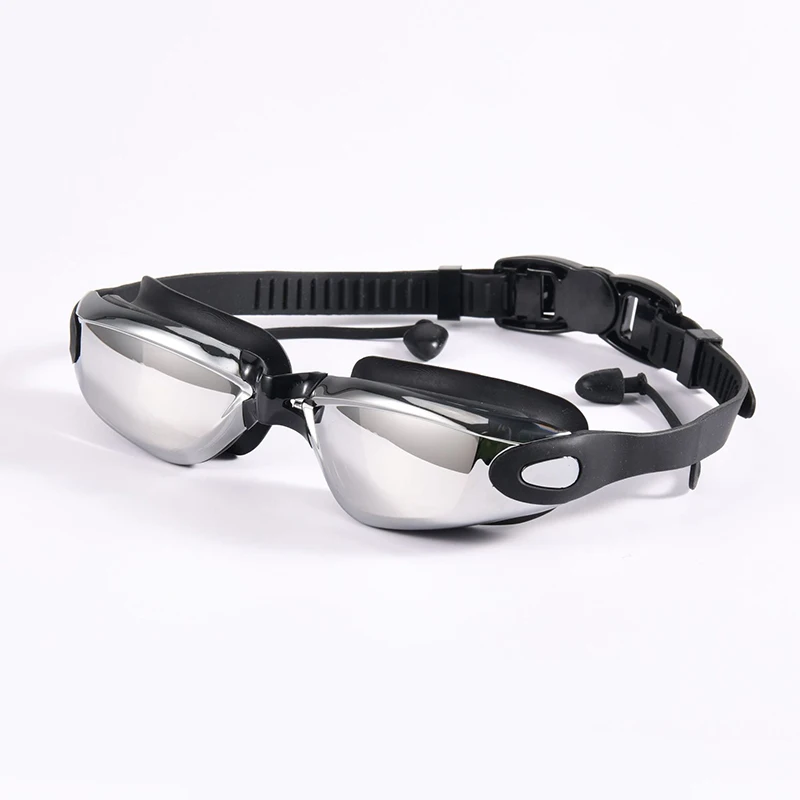 Swimming Goggles Adult Myopia One-piece Earplugs Electroplating Anti-fog High-definition