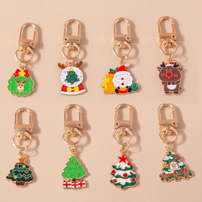 Niedliche Emaille Weihnachten Schlüssel bund Elch Santa Claus Schlüssel ring Anhänger für Auto Schlüssel halter Frauen Mädchen Handtasche Dekor DIY Schmuck Geschenk
