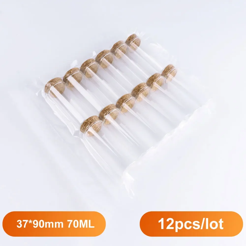 12 Pcs/lot Glass Bottle 90*37mm 70ml Small Stopper Test Tube Storage Spice Bottle Containers Glass jars Vials Cork