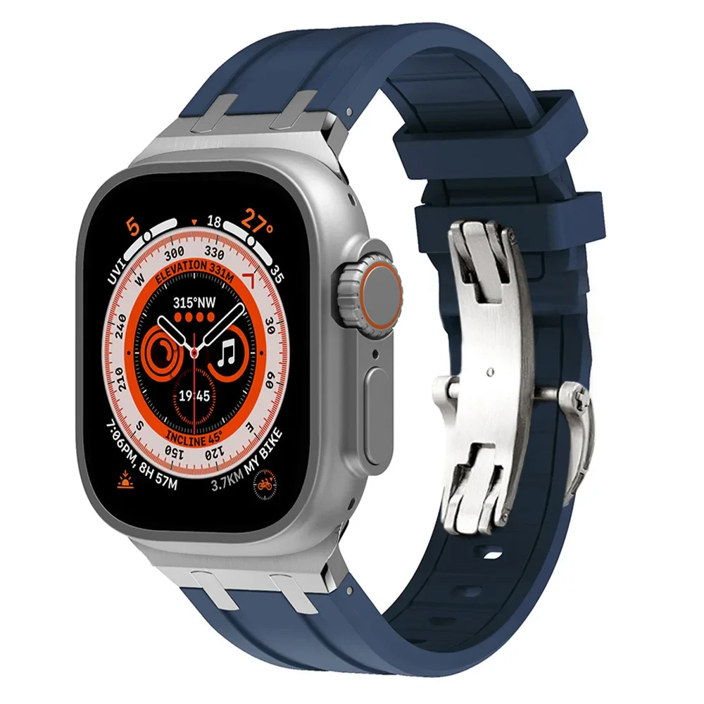 Liquid Silicone Strap For Apple Watch Ultra 2 49mm 9 8 7 45mm 41mm Metal Butterfly Buckle Band iWatch 6 5 4 3 SE 44mm 42mm 40mm