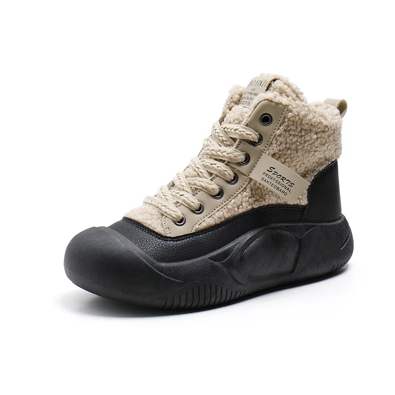 

High Top Women's 2023 Winter New Plush Versatile Student Cotton Shoes With Thick Soles Casual Snow Small White