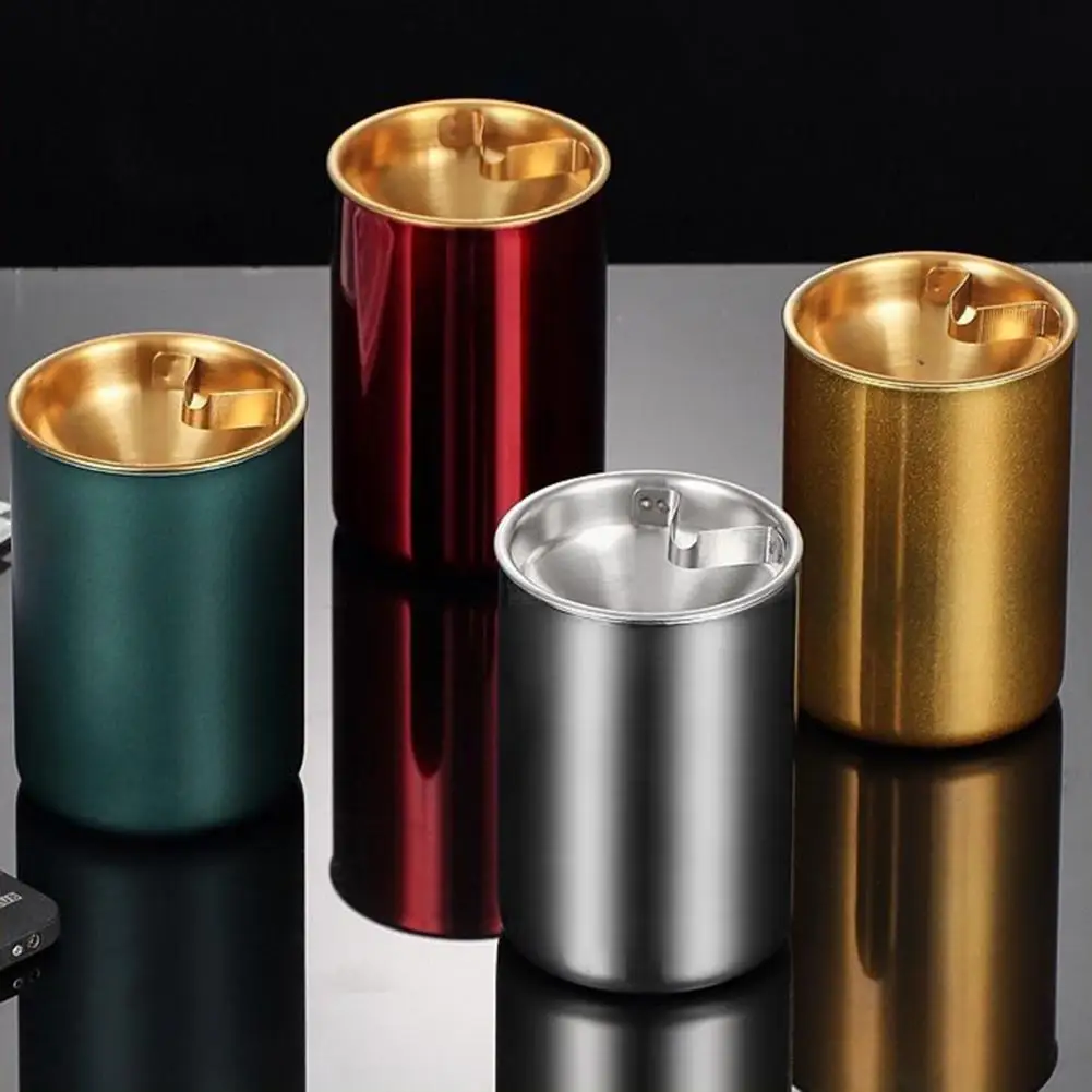 Stainless Steel Ashtray Funnel-shaped Lid Windproof Capacity Heat Resistant Desktop Ash Storage Holder