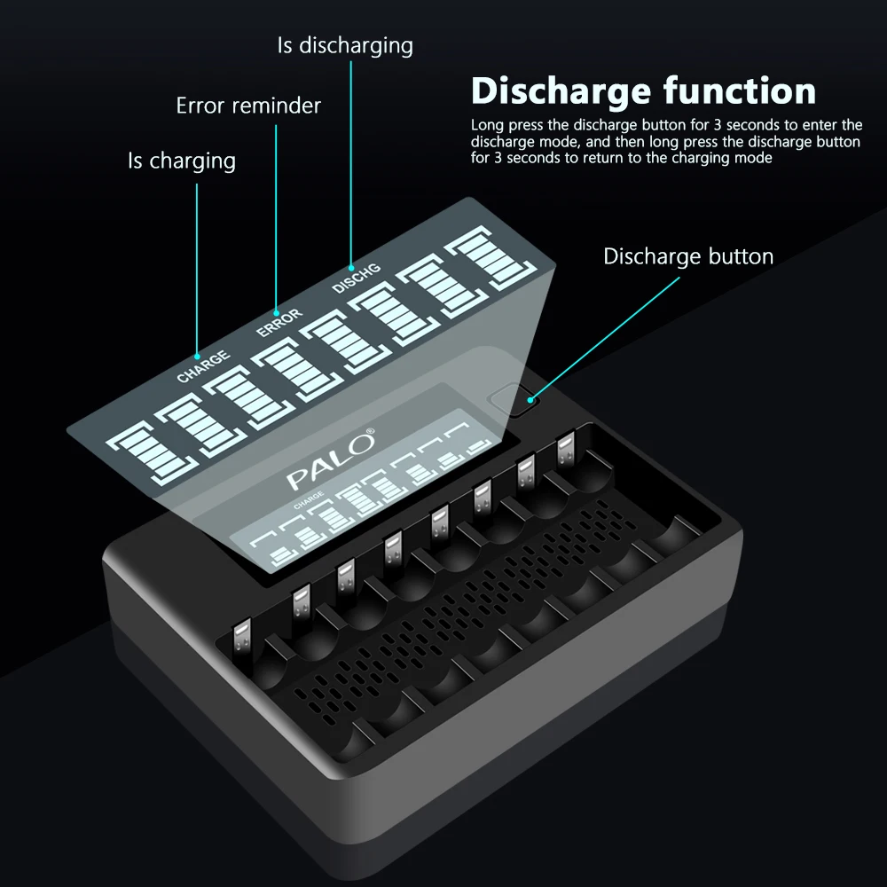 Fast Smart Charger 4-8 Slots LCD Display Intelligent For 1.2V AA AAA NiCd NiMh Rechargeable Battery