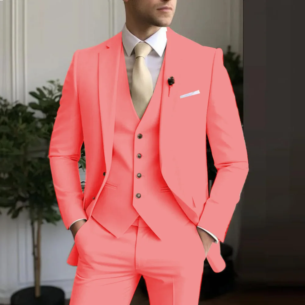 Men's White/Black Terno Suit with Notch Lapel 3-Piece Wedding/Business Man Clothing(Jacket Pants Vest)for Home Party Occasions