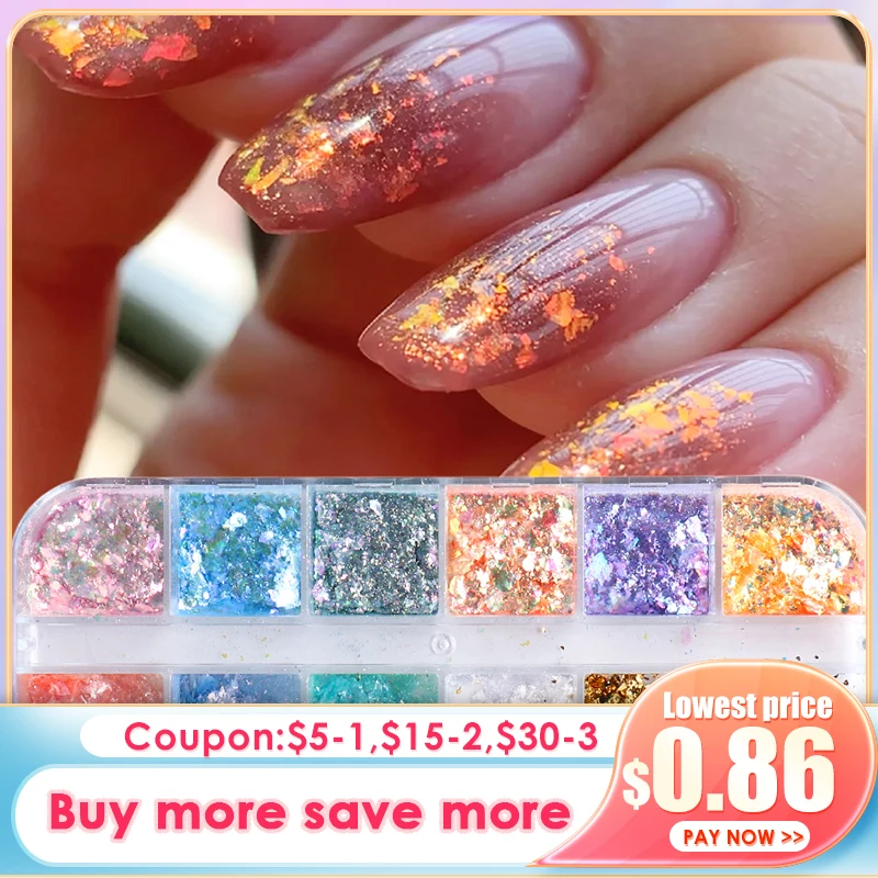Holographic Opal Flakes For Nails Glitter Translucent Aurora Paillettes Pigment Gold Leaf Shiny Sparkle Sequins Decoration NTOBW | Красота и