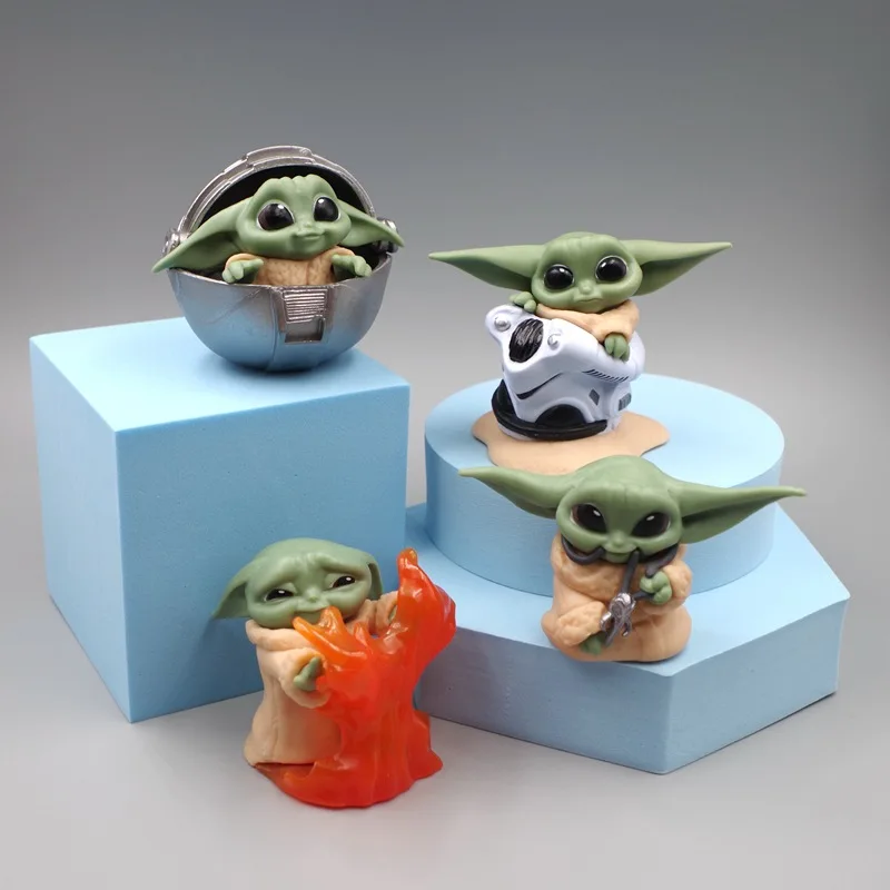 Cartoon Anime Disney 4Pcs The Yoda Grogu Kawaii Manga Statue Pvc Master Yoda Action Figure Model Toys Doll