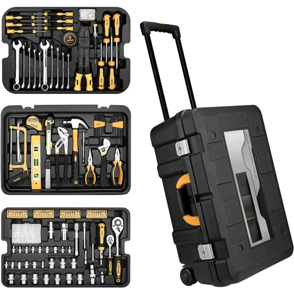 

258 Piece Tool Kit With Rolling Tool Box Socket Wrench Hand Tool Set Mechanic Case Trolley Portable Toolbox for Mechanics Tools