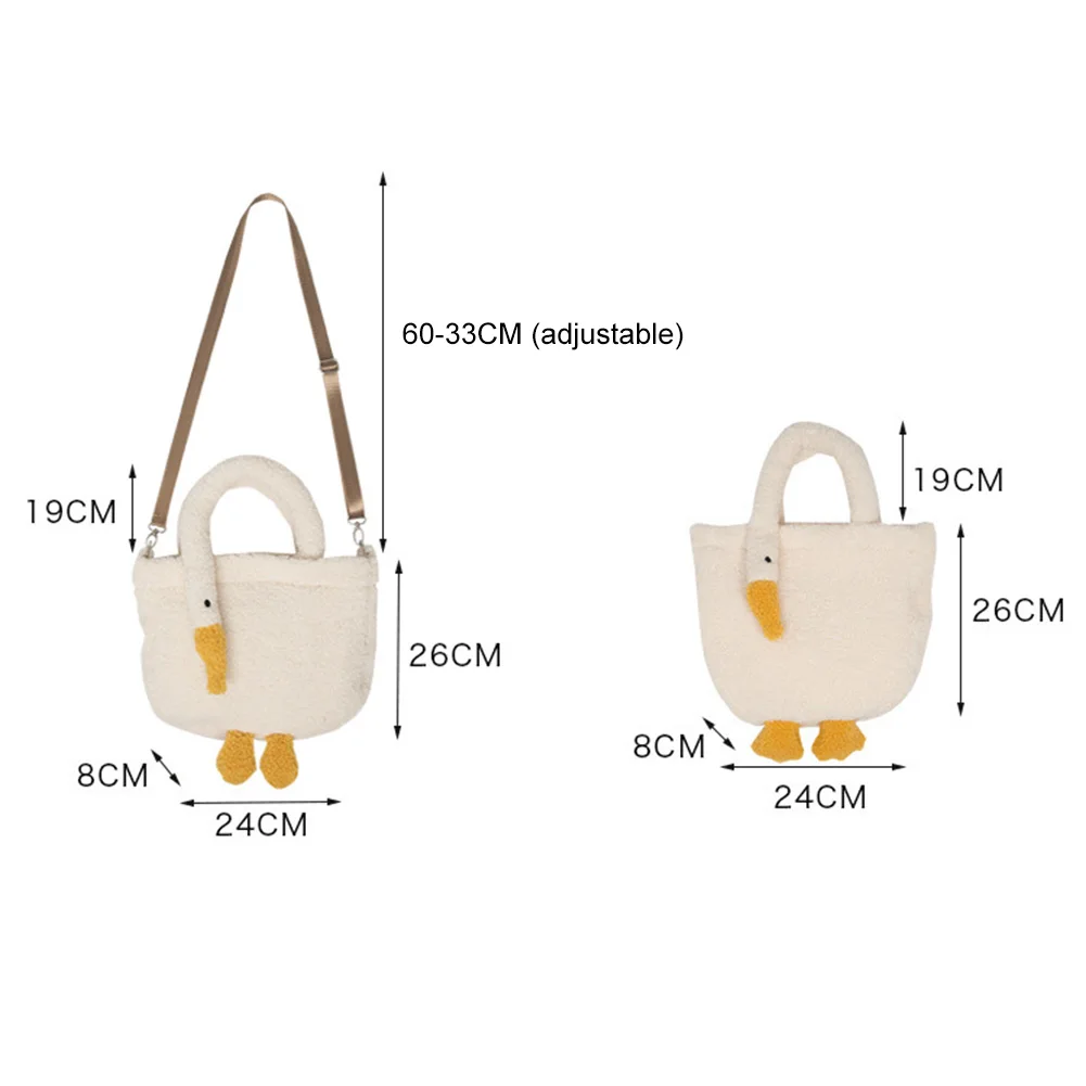 Plush Female Tote Bags Casual Cartoon Goose Top-handle Bag Fashion Cute Portable Adjustable Strap Simple Warm for Shopping Party