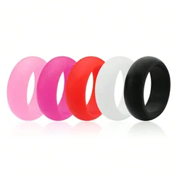 Vibrant Silicone Rings for Women - Hypoallergenic Rubber Bands, 8mm Width, Size 5 - 12 (5 Pcs SetA)