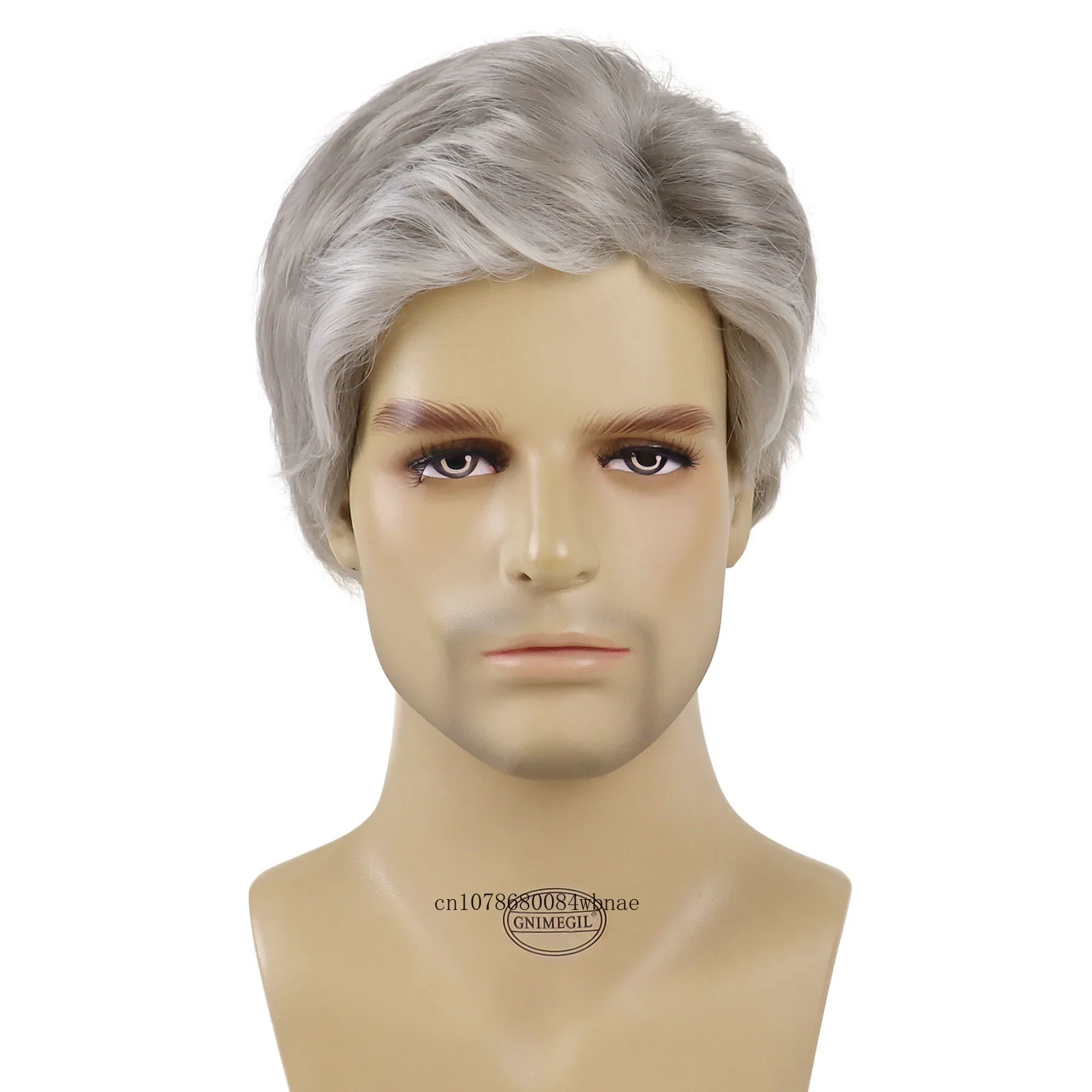 Men Wigs Synthetic Short Grey Grandpa Old Man Wig Halloween Costume Gray Wig Side Bangs Daily Party Costume Natural Looking