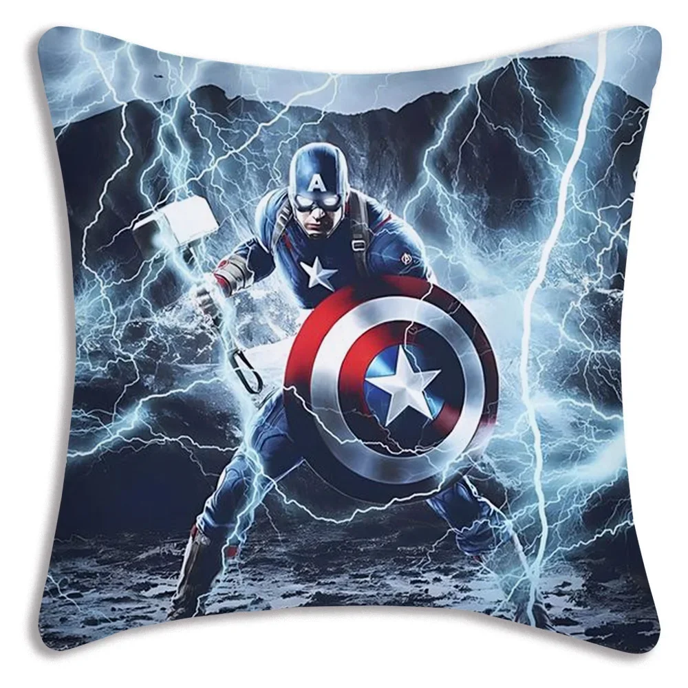 Marvel Captain America Pillow Covers Cartoon Sofa Decorative Home Double-sided Printing Short Plush Cute Cushion Cover