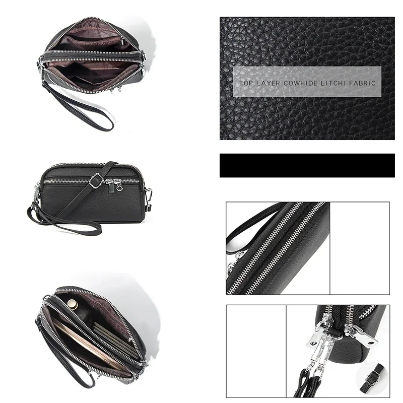 Genuine Leather Crossbody Bags for Women Multi Zipper Pocket Crossbody Purse with Adjustable Strap Soft & Durable Leather Purse
