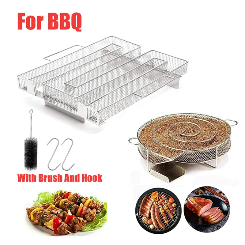 Cold Smoke Generator For BBQ Grill Wood Chip Smoking Box Wood Dust Hot And Cold Smoking Meat Cooking Stainless Steel Bbq Tools