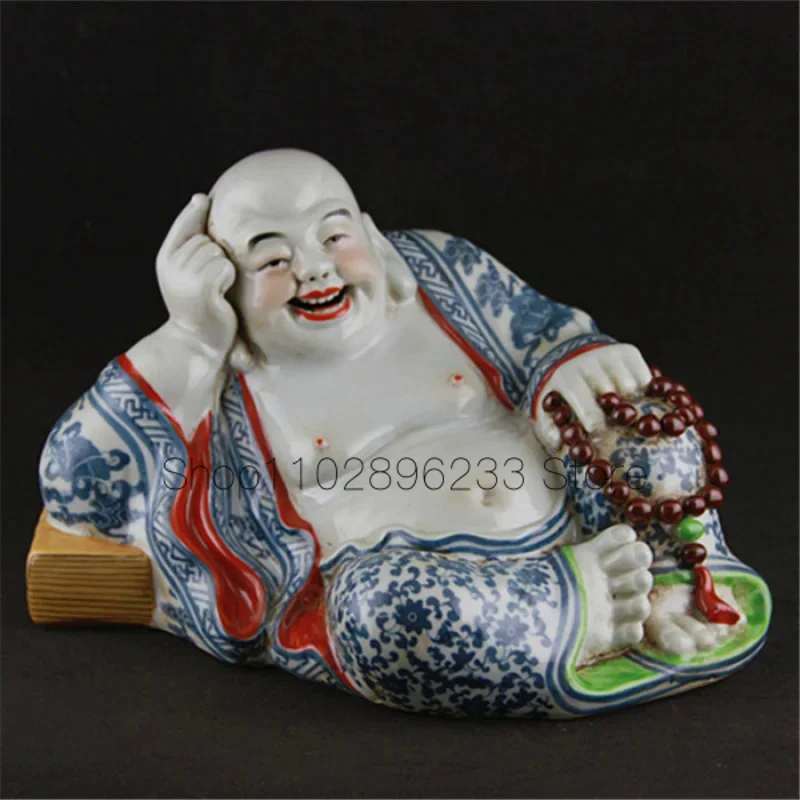 

#6 антикварная фотоскульптура QingDynasty, синяя и белая Будда, ручная роспись, коллекция мебели и украшение, бесплатная доставка