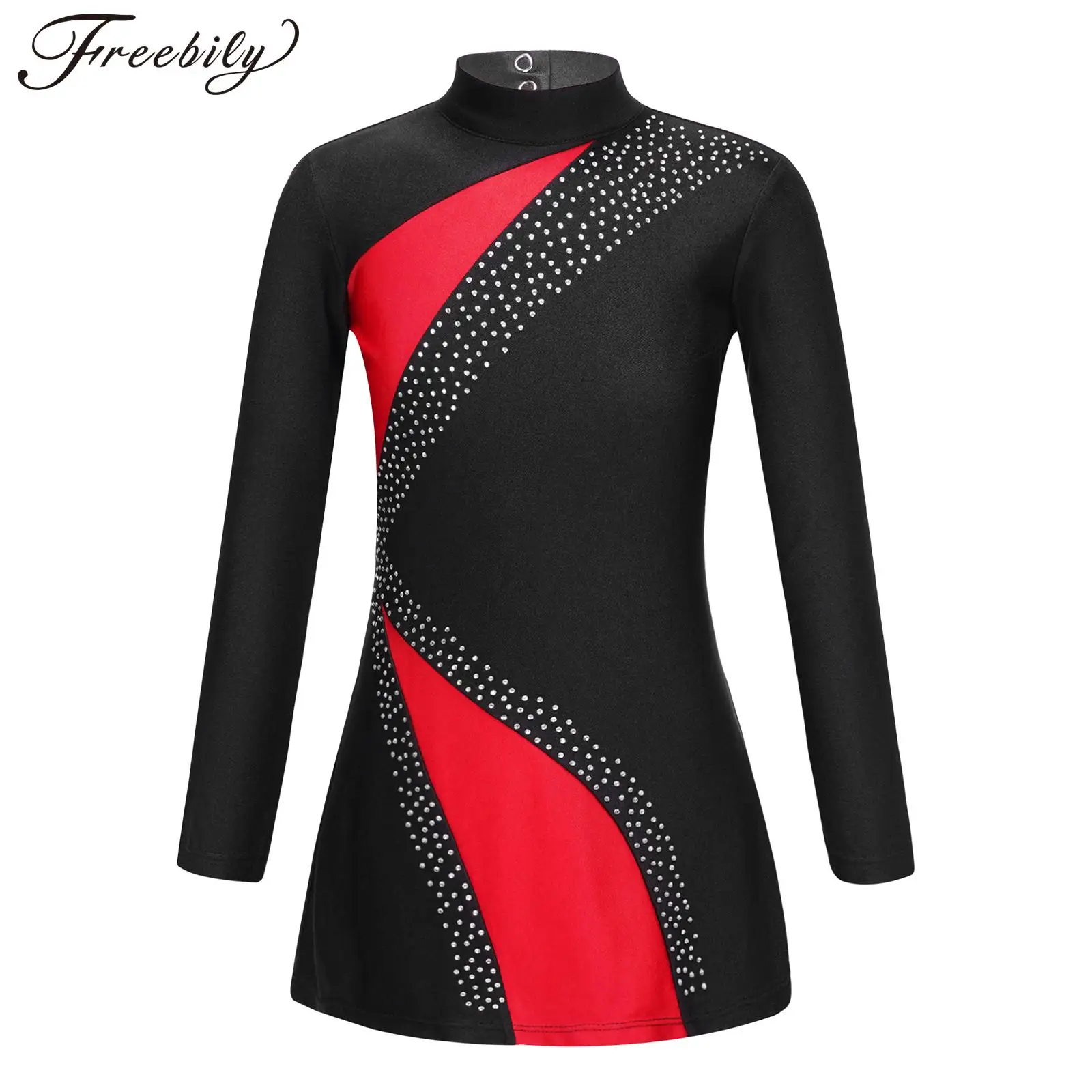 

Kids Girls Ballet Leotard Long Sleeve Gymnastics Workout Bodysuit Rhinestone Figure Ice Skating Dance Stage Performance Costumes