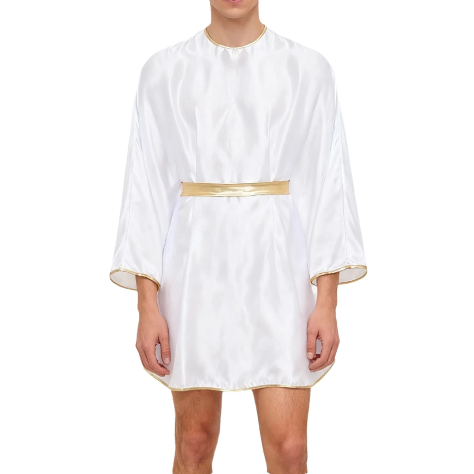 Mens Halloween Angel Robe Cosplay Fancy Dress Carnival Costume Golden Gloss Trim Batwing Sleeve for Themed Party Masquerade Ball