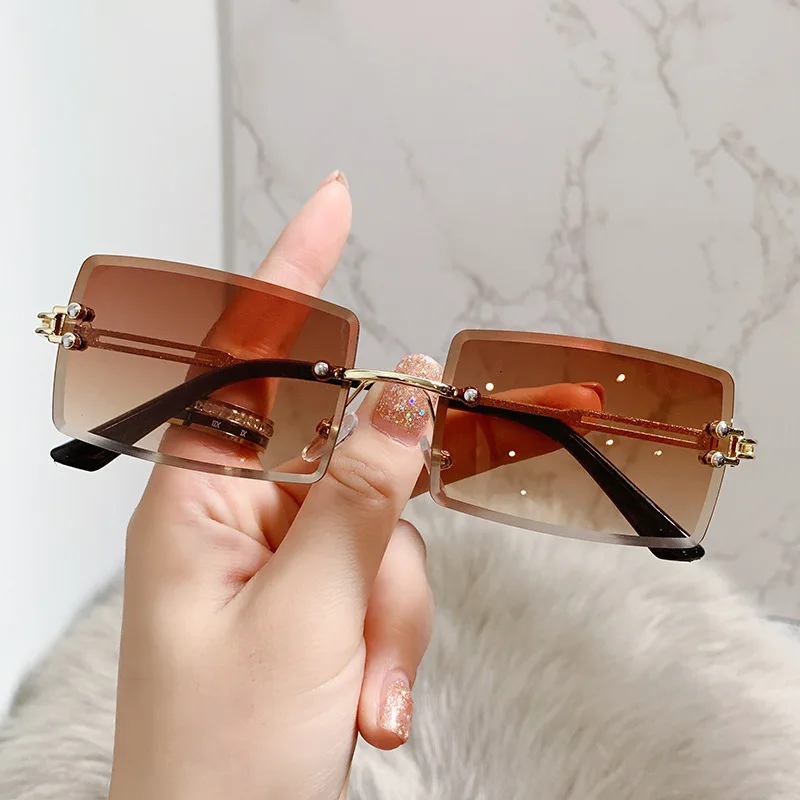 

New Rimless Rectangle Sunglasses for Women Fashion Frameless Square Glasses Men Vintage Ultralight Eyewear Unisex Shades