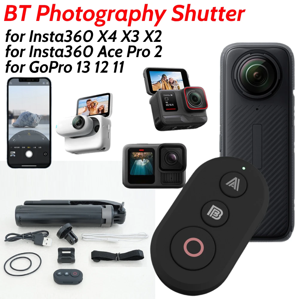 BT Photography Shutter Release Button Controller Smart Remote Control for Insta360 X4 X3 X2 Ace Pro 2 for GoPro 13 12 11
