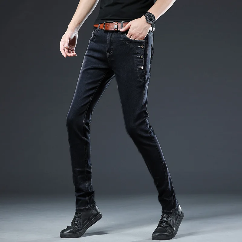Brand s Jeans Men Quality Casual Male Denim Pants Straight Slim Fit Dark Grey Men's Trousers Yong Man