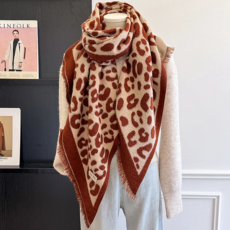 2025 Luxury Brand Women's Cashmere Scarf - Winter Warm Tasseled Leopard Print Pashmina Shawl, Foulard & Poncho