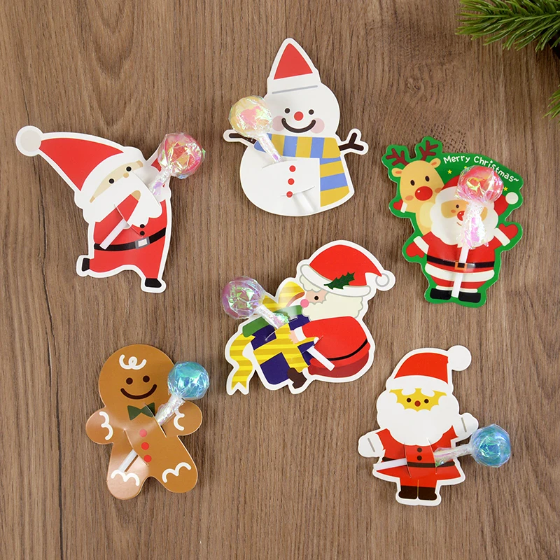 50PCS Christmas Lollipop Paper Cards Holder Xmas Lollipop Candy Wrapper Snowman Deer Packaging Supplies Christmas Decorations