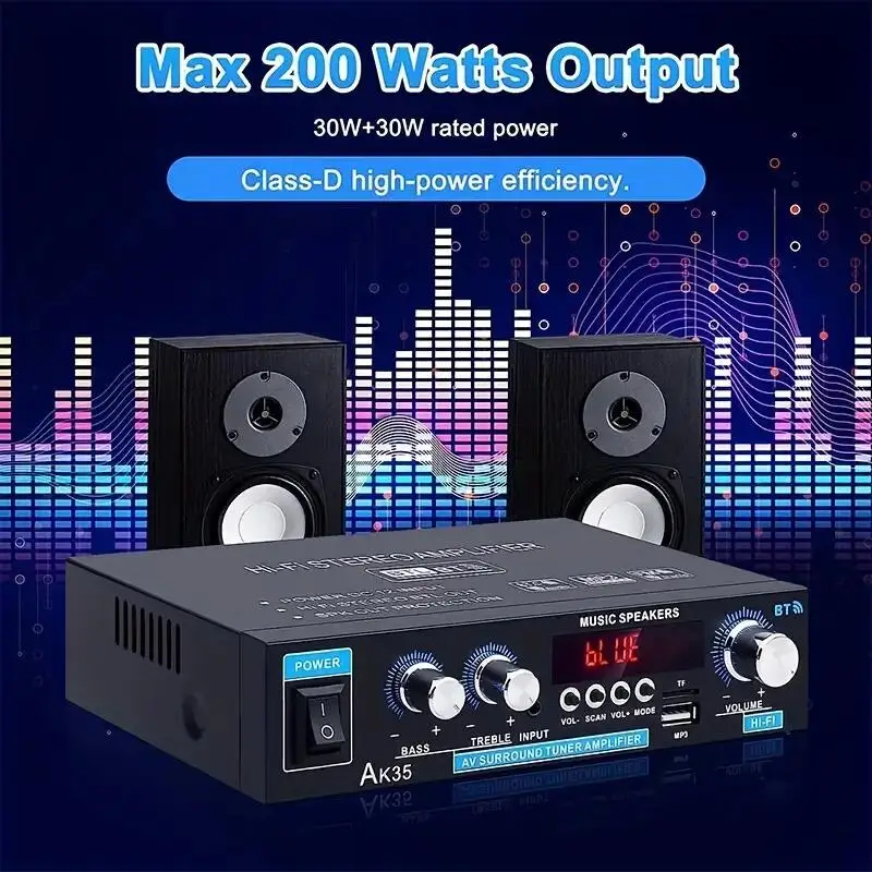 AK35 800W Home Power Amplifier 2 Channel Bluetooth 5.0 Surround Sound FM USB Remote Control Mini HIFI Digital Stereo Amplifier s