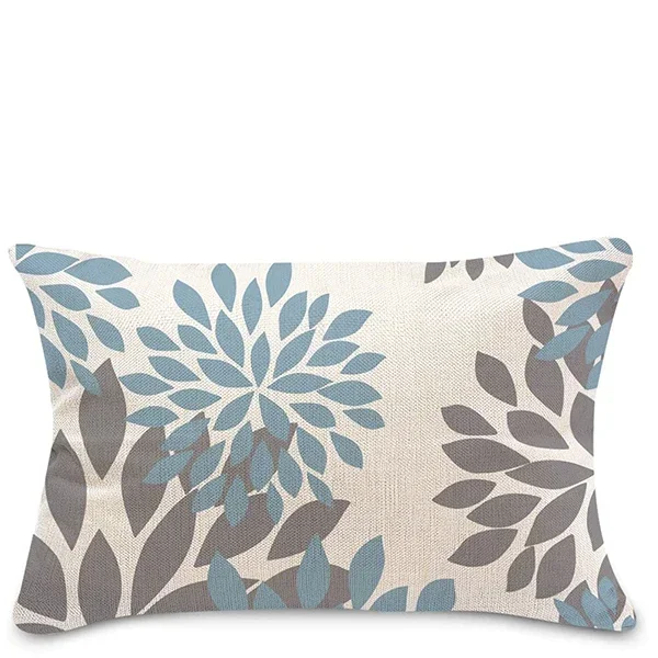 Lake blue geometric linen-blend pillow cover Design 3