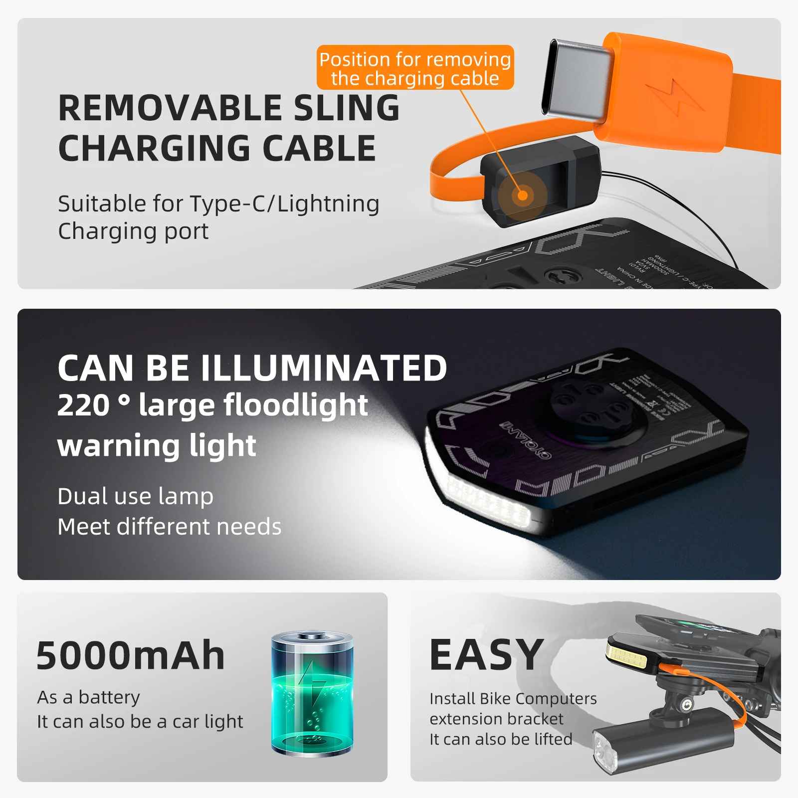 CYCLAMI خفيفة 5000 مللي أمبير مصباح أمامي للدراجة...