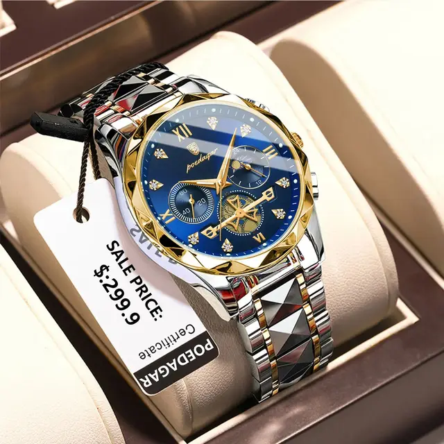 POEDAGAR 남성용 방수 야광 크로노그래프 손목시계 럭셔리하고 실용적인 남자 시계