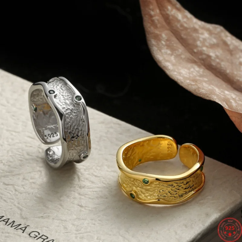 

Женские и мужские кольца из серебра 925 пробы, с позолоченным волнистым узором и инкрустированным цирконием, простые ювелирные украшения в стиле панк