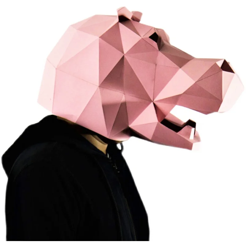 Wearable Mask Rhino Hippo 3D Paper Model DIY