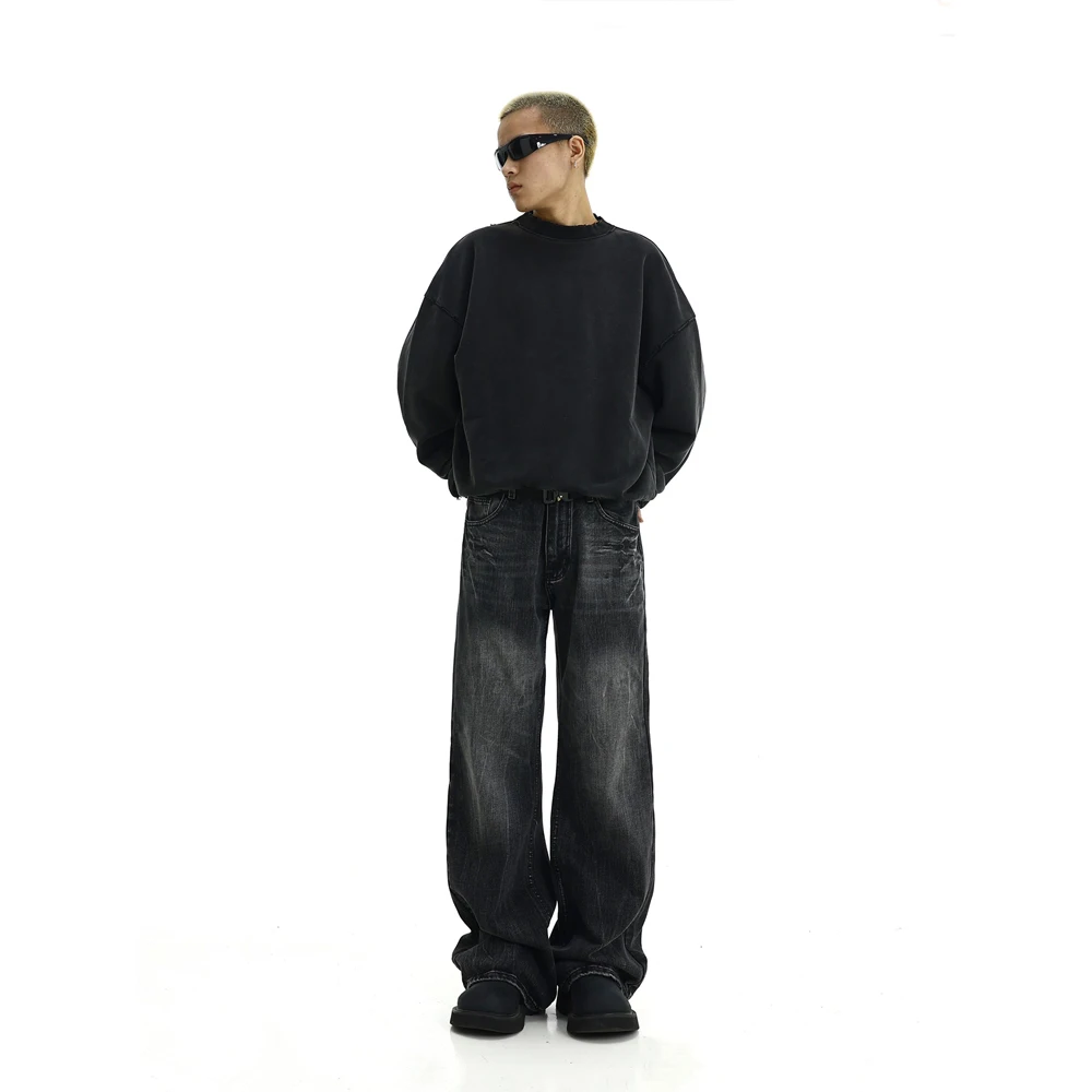 Black Straight Leg Jeans Men Streetwear Loose Trousers Fashion Vintage Street Casual Original Wide Leg Denim Pants Summer 2024 5