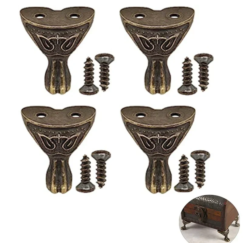 Retro Bronze Box Feet Antique Jewelry Box Legs Jewelry feet Decorative Legs with Screw Metal Support Feet 4Pcs