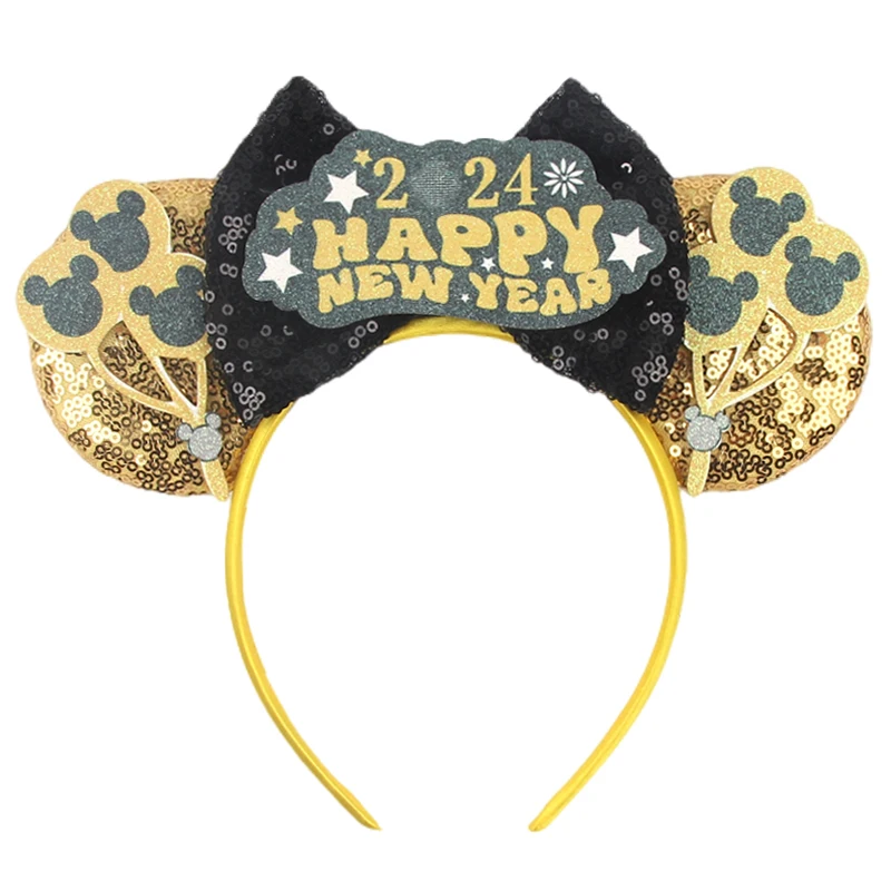 

2024 Happy New Year Mouse Ears Headband Sequins 5"Bow Hairband For Girls Featival Party DIY Hair Accessories Boutique