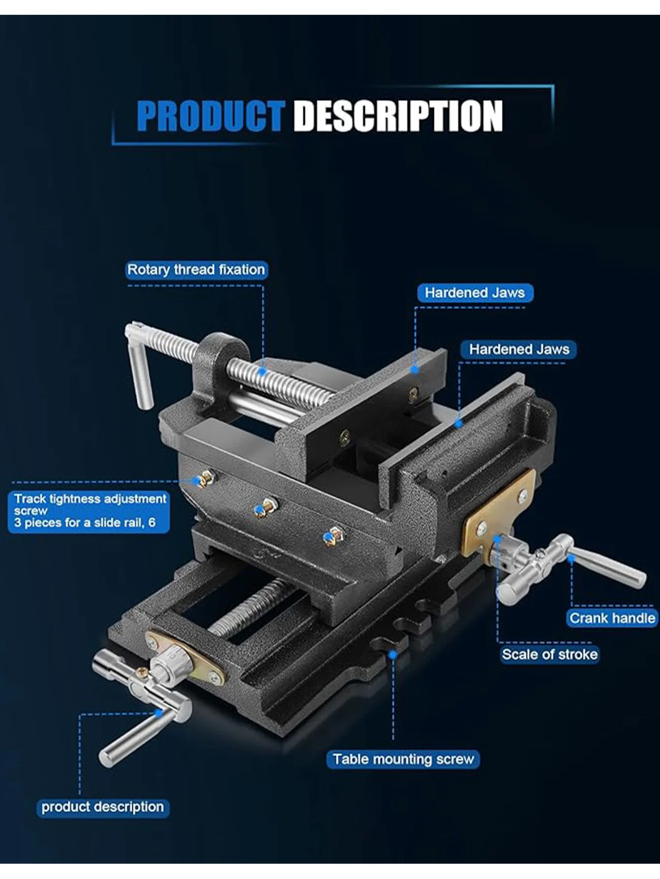 6 Cross Slide Vise Drill Press Milling Vise, 6 In Jaw Width, 6.1 Max Jaw Opening, 2 Way Heavy Duty X-Y Compound Bench Mount Clam 3