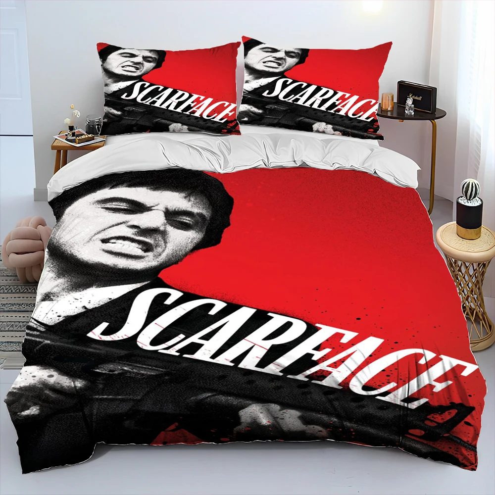 Movie Scarface Tony 3D Printing Comforter Bedding Set,Duvet Cover Bed Set Quilt Cover Pillowcase,King Queen Size Bedding Set Kid 6