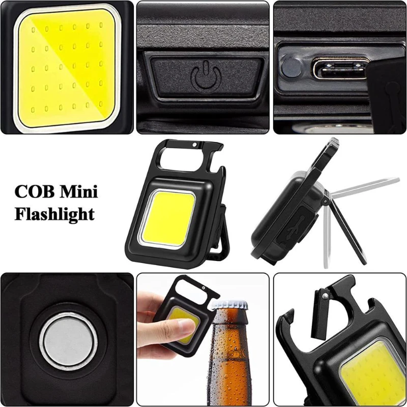 LED Small Rechargeable COB Keychain Flashlights Portable Emergency Lamps Strong Magnetic Repair Work Outdoor Camping Light
