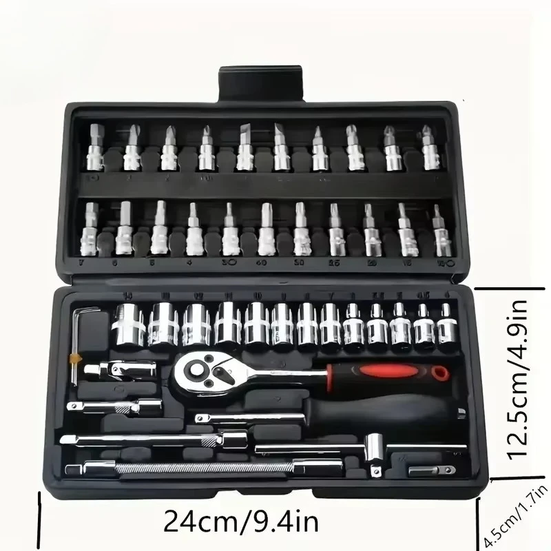 46Pcs 1/4-Inch Socket Wrench Set Car Repair Tool Ratchet Torque Wrench Combo Tools Auto Repairing Tool Spanner Hand Tools